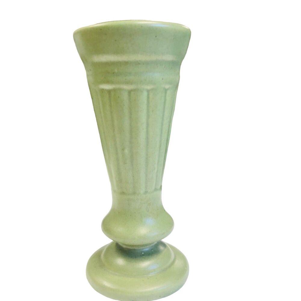 Vintage Haeger Pottery Arts & Crafts Light Green Vase 9 Inch Fluted 3.75 in Diam